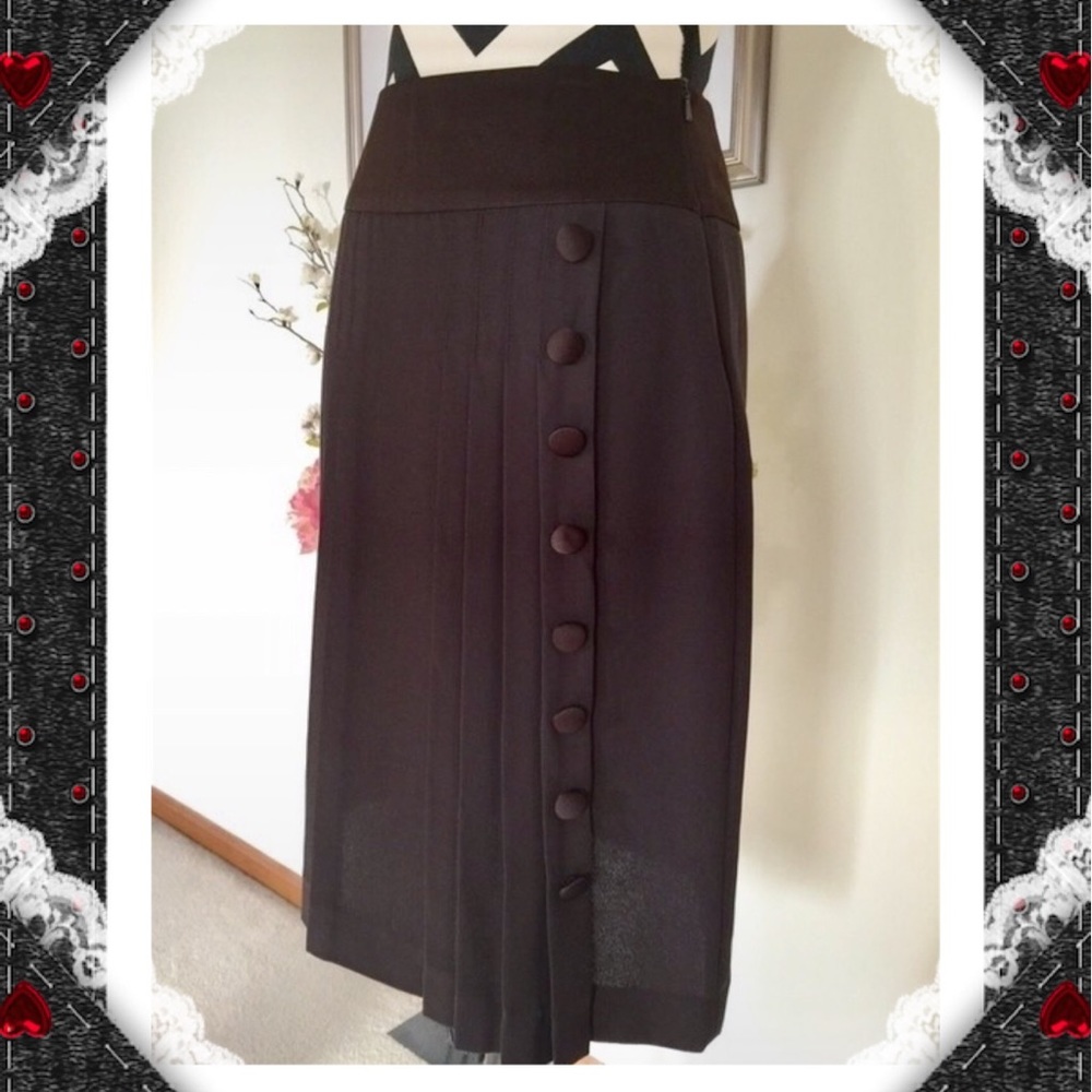 Laura Clement Dark Brown Button Pleated Skirt